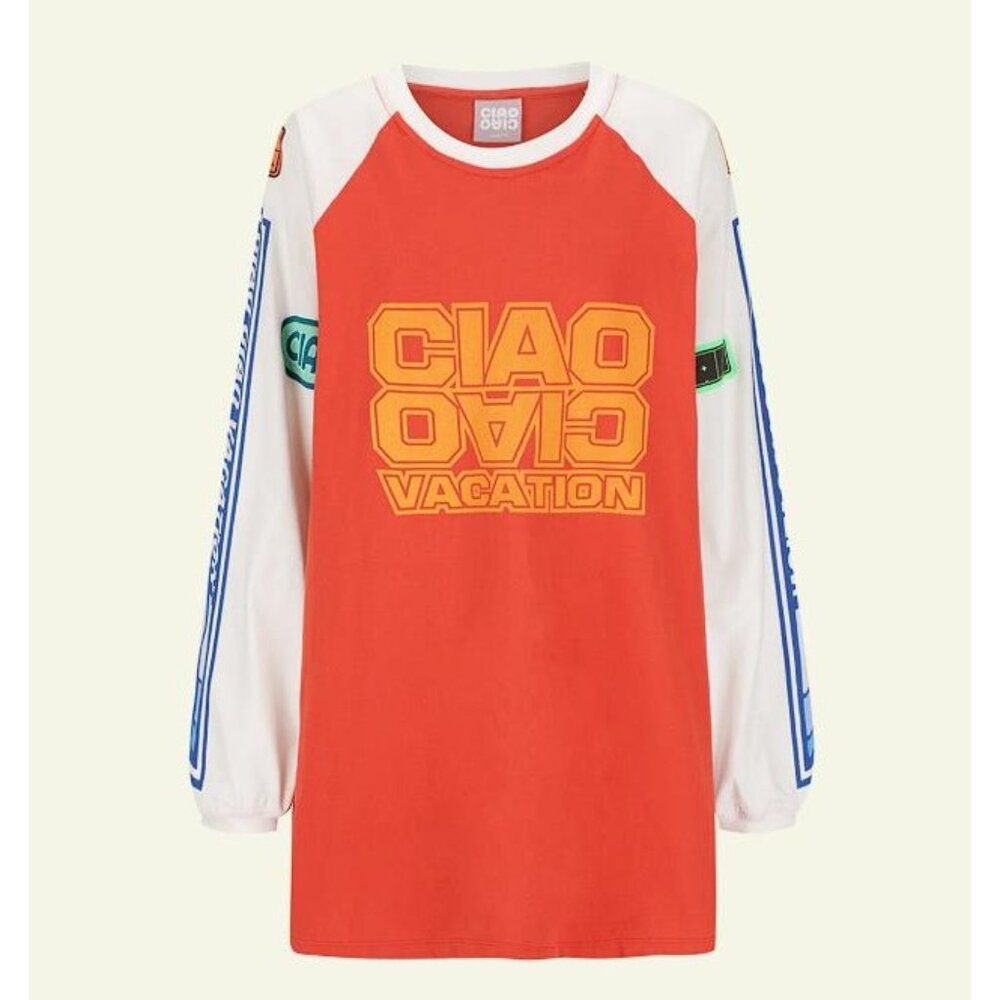 CIAO CIAO VACATION Women's L.S Speed Racer Tee Size S In White/Red